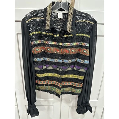 Blusa de encaje The Limited de colección con ribete de cinta manga transparente grande victoriana Foto 1 de 4