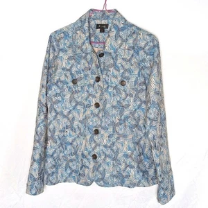 Analogii Embroidered Button Jacket Women's Small Blue Beige Boho Artisan Global - Picture 1 of 6
