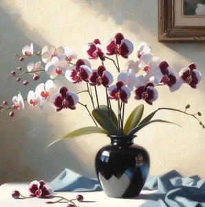Art Oil Painting Still Life Floral Canvas Orchids Spring Season Home Dec Fashion - Picture 1 of 1