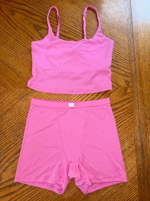 OLD NAVY Ribbed Bralette Wireless Bra Large + Boyshorts Briefs SET Medium New - Image 1 of 4
