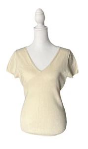 Maglione maglia aderente misto seta Evie donna avorio manica corta taglia L - Foto 1 di 7