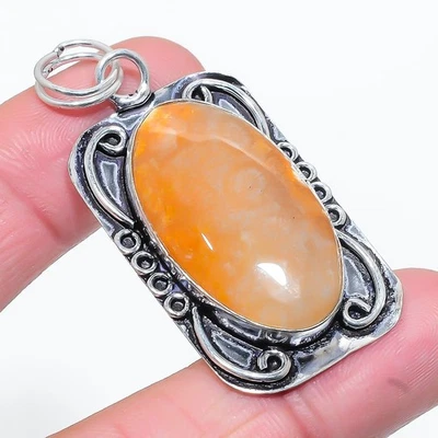 Colgante de joyería de regalo de plata de ley 925 con piedras preciosas de coral fósil 2,17" J492 Foto 1 de 3