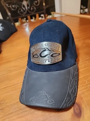 复古 Orange County Choppers 帽子黑色摩托车金属徽章扣骑手皮革 — 第 1/4 张图片