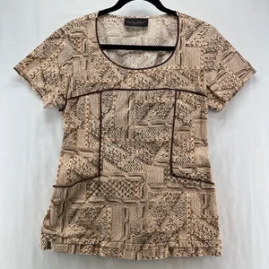 Baby Phat Top Womens Size S Smocked Printed Scoop Neck Short Sleeve Beige - Picture 1 of 11