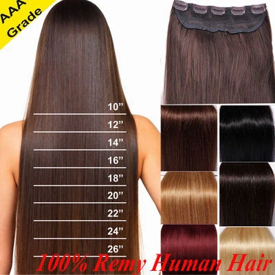 One Piece 100% Real Clip in Remy Human Hair Extensions Full Head Highlight US - Image 1 of 4