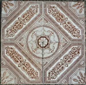 ENGLAND ANTIQUE VICTORIAN MAJOLICA 4 - TILE SET C1900 - Picture 1 of 4