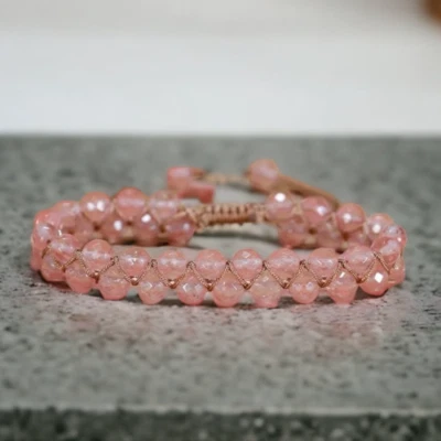 Tourmaline Watermelon  Crystal Bracelets Jewellery Handmade UK Natural Faceted - Image 1 of 2