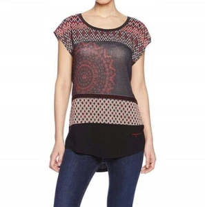 Desigual Women Blouse Top Ts Doria Dark Stretch Geometric Nb8 Size S EU 38 - Picture 1 of 4