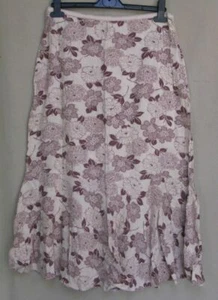Boden Linen floral long midi maxi lagenlook flippybskirt cream brown size 12 - Picture 1 of 5