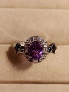 Amethyst 8x6mm, Black Spinel, & Simulated Cz's, 14KWG Plate Sterl.Sil. 925, 8 - Picture 1 of 16