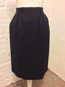 Guy Laroche Vintage 70s Wool Pencil Skirt Pleated Black size 2-4 - Foto 1 di 8