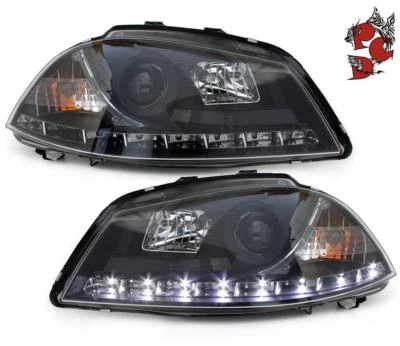 SCHWARZE SCHEINWERFER SEAT IBIZA 6L 03-08 LED TAGFAHRLICHT-OPTIK LINKS RECHTS - Bild 1 von 4