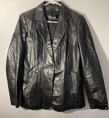 Wilsons women's Black Leather Button Closure Blazer Jacket Size M - Image 1 of 4
