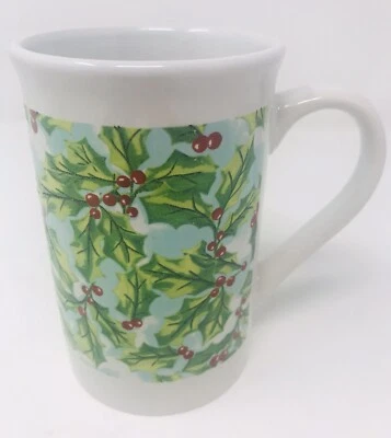 Taza de té café con textura de Navidad Royal Norfolk Muérdago Acebo Berry Foto 1 de 4