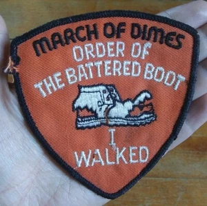 Vintage March of Dimes Order of the Battered Boot I Walked Sew on Patch Orange - Picture 1 of 8