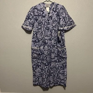 Crowntuft Short Sleeve Blue Floral Robe/House Coat Size M - Picture 1 of 8