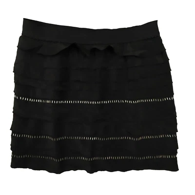 Minifalda BCBG Max Azria para mujer negra de seda con volantes y cuentas talla XS NUEVA CON ETIQUETAS Foto 1 de 4