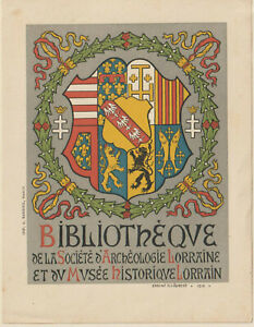 Ex libris Art Deco Heraldic Exlibris by EDMONT DES ROBERT (1878-1955) France