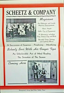 Poster 1940 circa SCHEETZ e COMPAGNIA magia MAGO ILLUSIONISTA lettura mentale - Foto 1 di 1