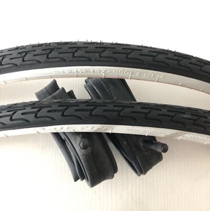 2 Copertoni bici 26 x 1 3/8 + 2 Camere d'aria 26"x1 3/8 olanda bianconero - Foto 1 di 5