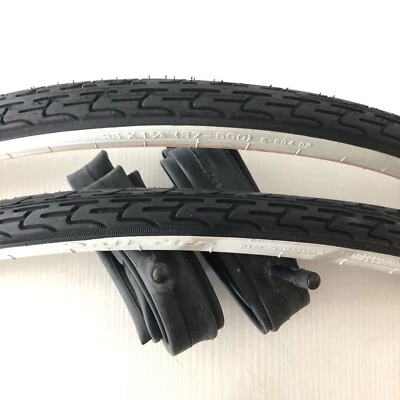 2 Copertoni bici 26 x 1 3/8 + 2 Camere d'aria 26"x1 3/8 olanda bianconero - Immagine 1 di 4