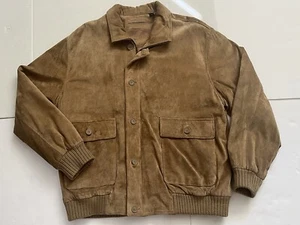 ROUNDTREE & YORKE  Soft Suede Bomber Jacket Ribbed Bottom/Wrist  Front Pockets - Picture 1 of 9