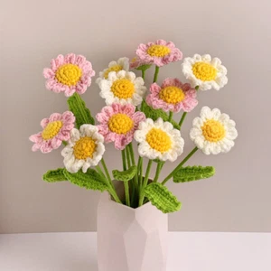 Handmade Knitted Daisy Flower Bouquet Crochet Flowers Home Party Decoration DIY - Picture 1 of 15
