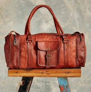 24" Size Real Leather travel luggage vintage overnight weekend duffel Gym Bag - Picture 1 of 5