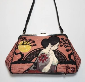 ISABELLE FIORE TOP LOCK MOON GARDEN GEISHA ORIENTAL BEADED SEQUINED HANDBAG $375 - Picture 1 of 17