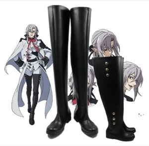 Seraph of the End Mikaela Hyakuya Black Halloween Long Cosplay Shoes Boots C006 - Picture 1 of 4