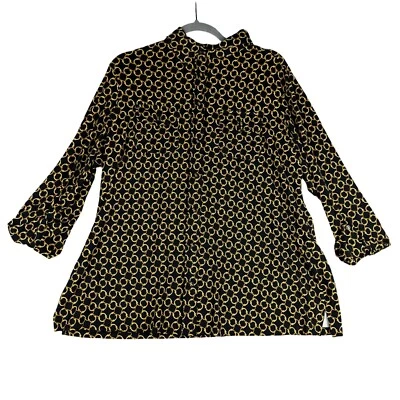 Charter Club Blouse Women's 0X Black Long Sleeve Button Up Chain Print Stretch - Image 1 of 4