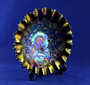 Northwood Carnival Glass Bowl Iridescent Amethyst, Blue & Green Bowl 9" PERFECT - Picture 1 of 3