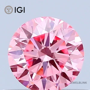 IGI Certified 0.50 Carat Fancy Vivid Pink SI1 Round Cut CVD Lab Grown Diamond - Picture 1 of 18