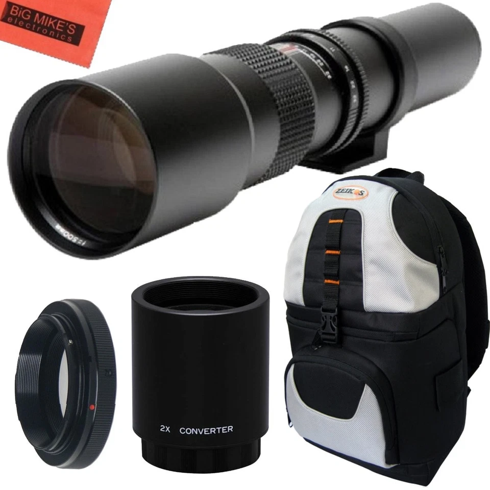 500mm 1000mm f/8 Telephoto Lens + BackPack for Nikon D3000, D3100, D3200, D3300 - Image 1 of 4