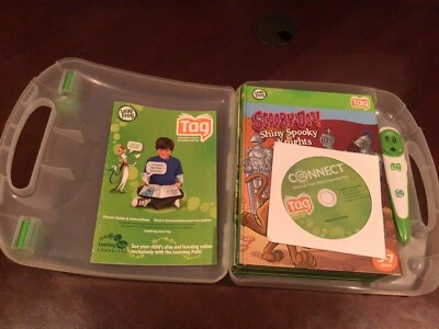 Leapfrog Tag Reading System Lot w Case 6 Books Pen & CD Spiderman Spongebob Cat - Image 1 of 4