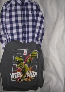 2 Place Est 1989 (1 Checkered Collared, 1 Weekend T-Rex) Shirts Boy Size M (7/8) - Picture 1 of 7