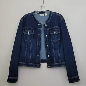 Chico's Blue Denim Bling Buttons Short Jacket (Chico's Size 2) L - Picture 1 of 16
