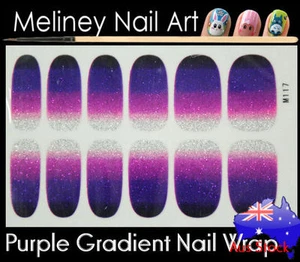 Purple Gradient Full Cover Glitter Nail Art Wraps Stickers Pattern ombre faded - Picture 1 of 2