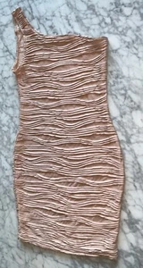 Miss Selfridges Petite Size 8 BodyCon One shoulder Dress Nude Short machie Wash - Picture 1 of 7