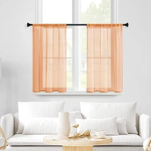 2PC ORANGE SHEER INDOOR PANEL Kitchen WINDOW CURTAIN 34x36 Light Filtering Voile - Picture 1 of 18