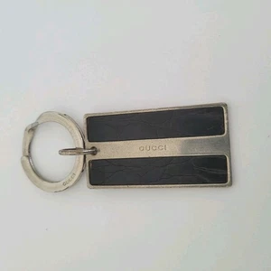 Gucci Schlüsselanhänger Ring Fob Ring Charm Leder schwarz silber klein Keychain Designer - Bild 1 von 9
