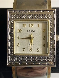 Geneva Elite Watch Women Gold Tone Open Cuff New Battery - Picture 1 of 9