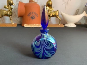 Iridescent Art Glass Scent bottle and Stopper Made By OKRA England 7cm - Picture 1 of 14