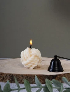 Candela a bolla con nodo di lana a filo | soia vegana | sfera naturale bianca - Foto 1 di 1