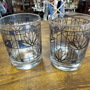 Frank Lloyd WrightDouble Old Fashioned Glass 14-Oz Water Lily Design - Picture 1 of 6