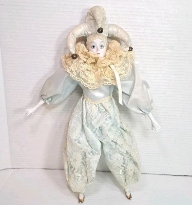 Vtg Show Stoppers 16" Porcelain Harlequin Jester Doll Handmade Painted Clown - Image 1 of 4