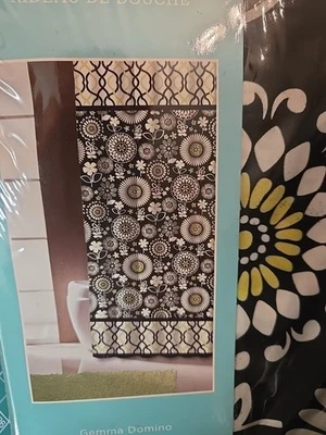 Cortina de Ducha Waverly Gemma Tela Dominó 72x72 Floral Negro Lima Geométrica NUEVO Foto 1 de 4