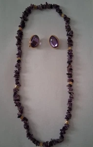 Beautiful amethyst necklace approximately 14" and Trifani clip earrings - Picture 1 of 5