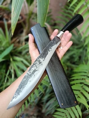 Handmade Thai E-Nep Hunting Camping knife 10” forged blade, Blackened Rosewood - Image 1 of 4