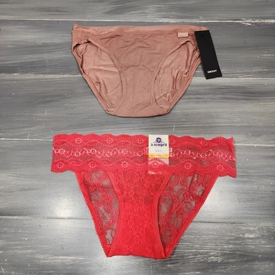 2 Pair Bikini Underwear Panties B.tempt'd Lace DKNY Modal Coral Mauve Size Small - Image 1 of 4